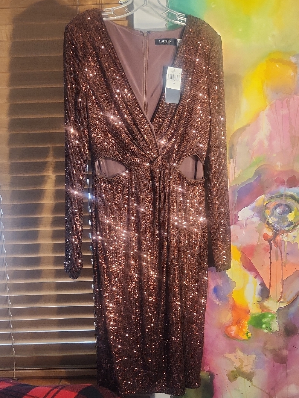 Lauren Ralph Lauren Copper Sequin Long Sleeve Dress